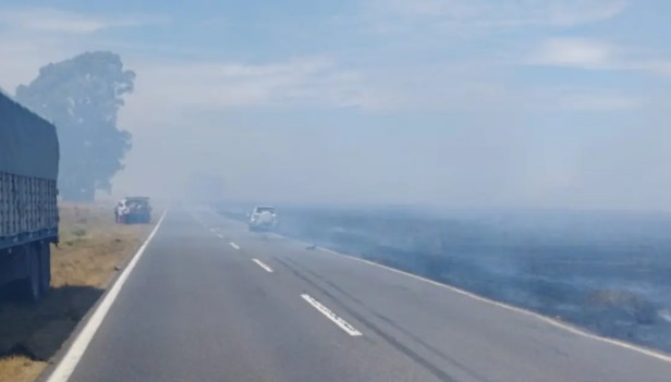 Un accidente en la ruta provocó el incendio de pastizales