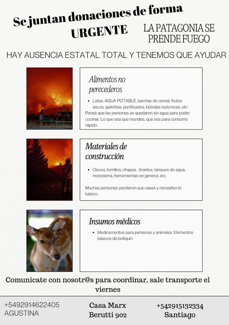 Juntan donaciones en Bahía Blanca para la Patagonia afectada por los incendios