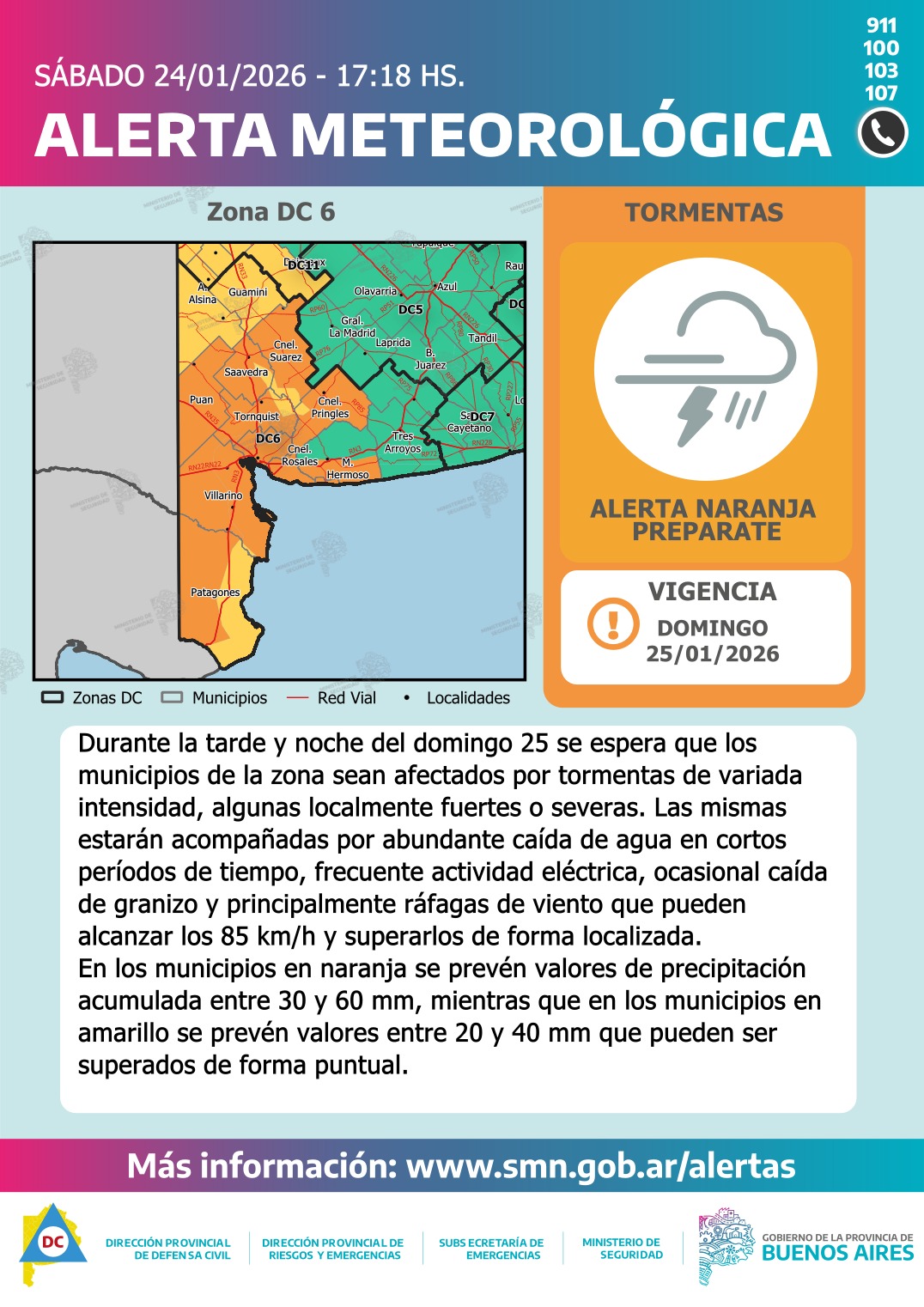 Informe meteorológico: advierten por tormentas fuertes y ráfagas que podrían superar los 85 km/h