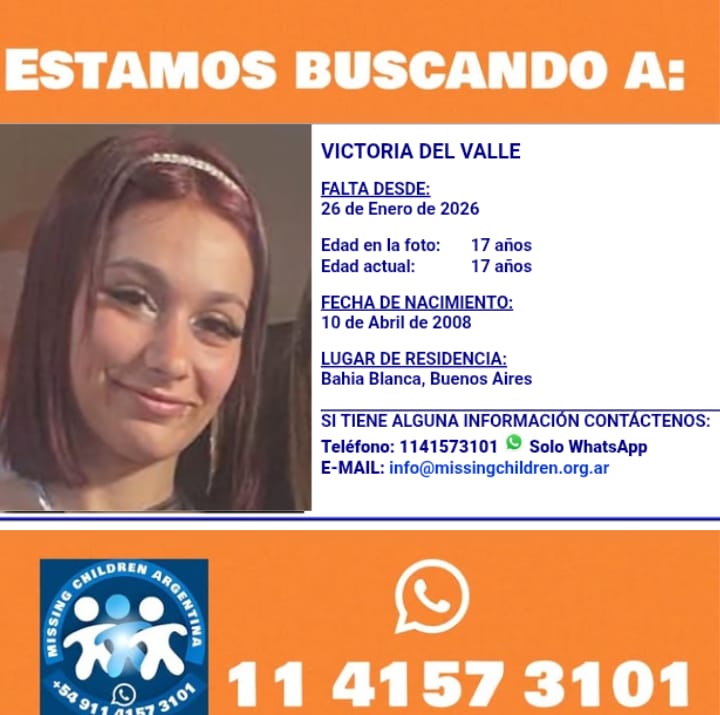 Missing Children se sumó a la búsqueda de Victoria