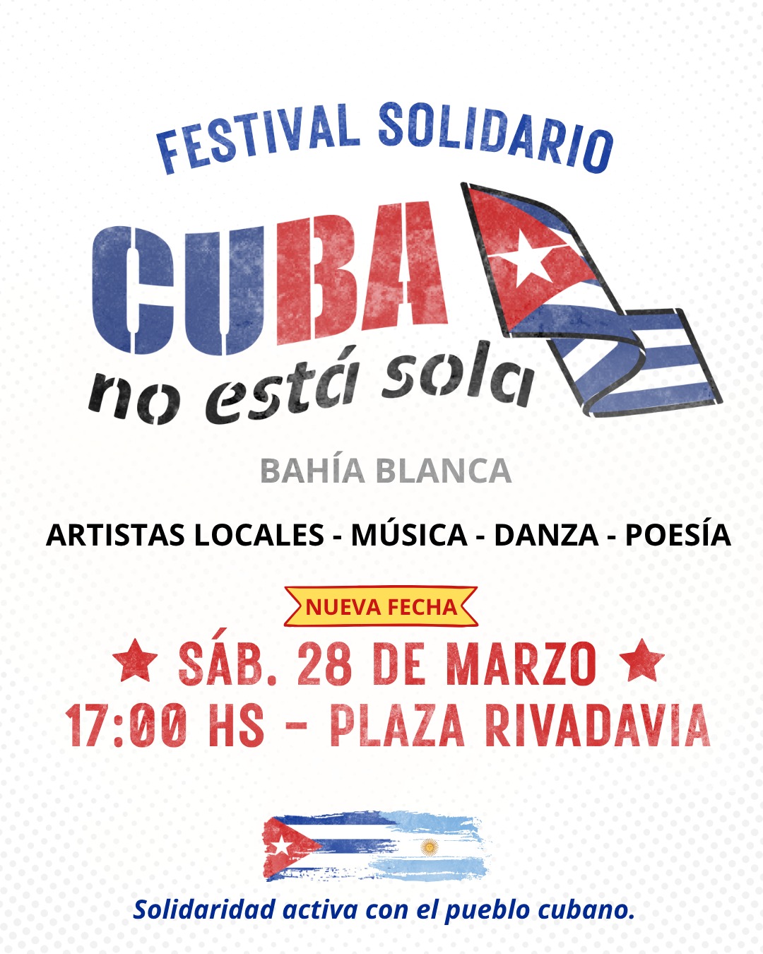 Festival solidario en Plaza Rivadavia: “Cuba no está sola” convoca a artistas locales
