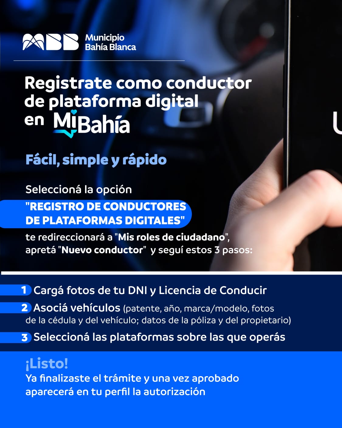 Inicia el registro digital para conductores de plataformas digitales