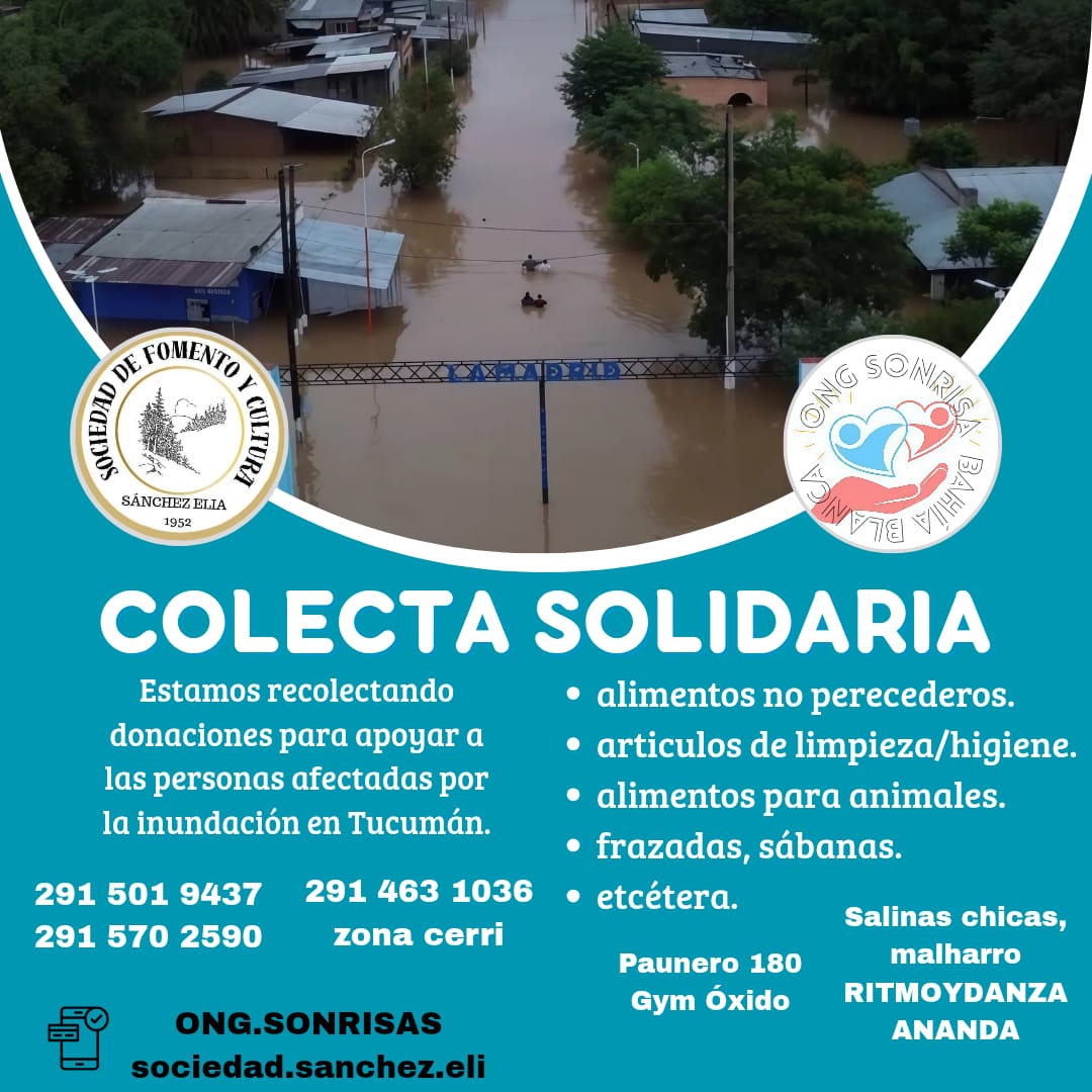Colecta solidaria para asistir a afectados por la inundación en Tucumán