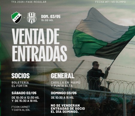 Federal A: Venta de entradas para el partido de Villa Mitre y Olimpo
