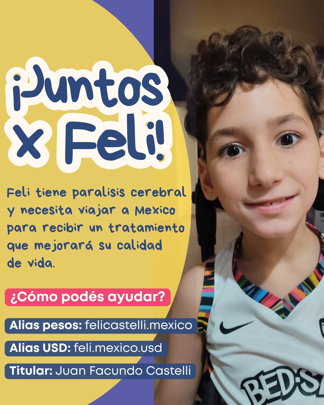 Un nene de Bahía necesita viajar a México para tratar su parálisis cerebral