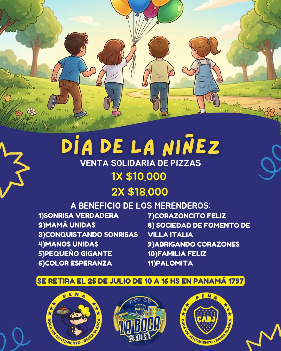 La Peña Boca Un Sentimiento impulsa una venta solidaria de pizzas por el Día de la Niñez