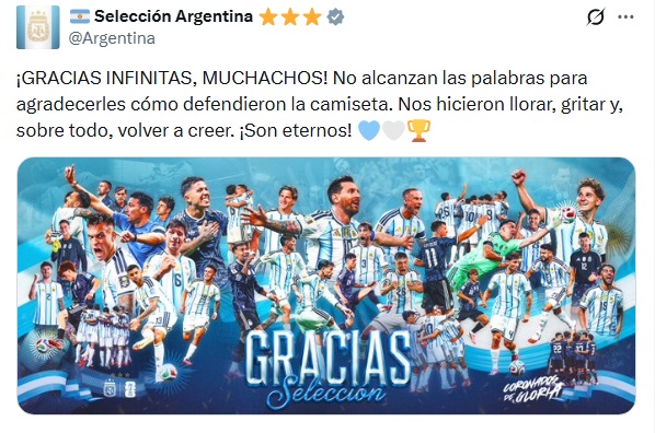 La AFA dedica un emotivo mensaje a la Selección Argentina: “¡Son eternos!”