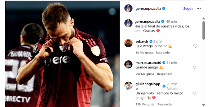 River Plate anunció la rescisión del contrato de Germán Pezzella
