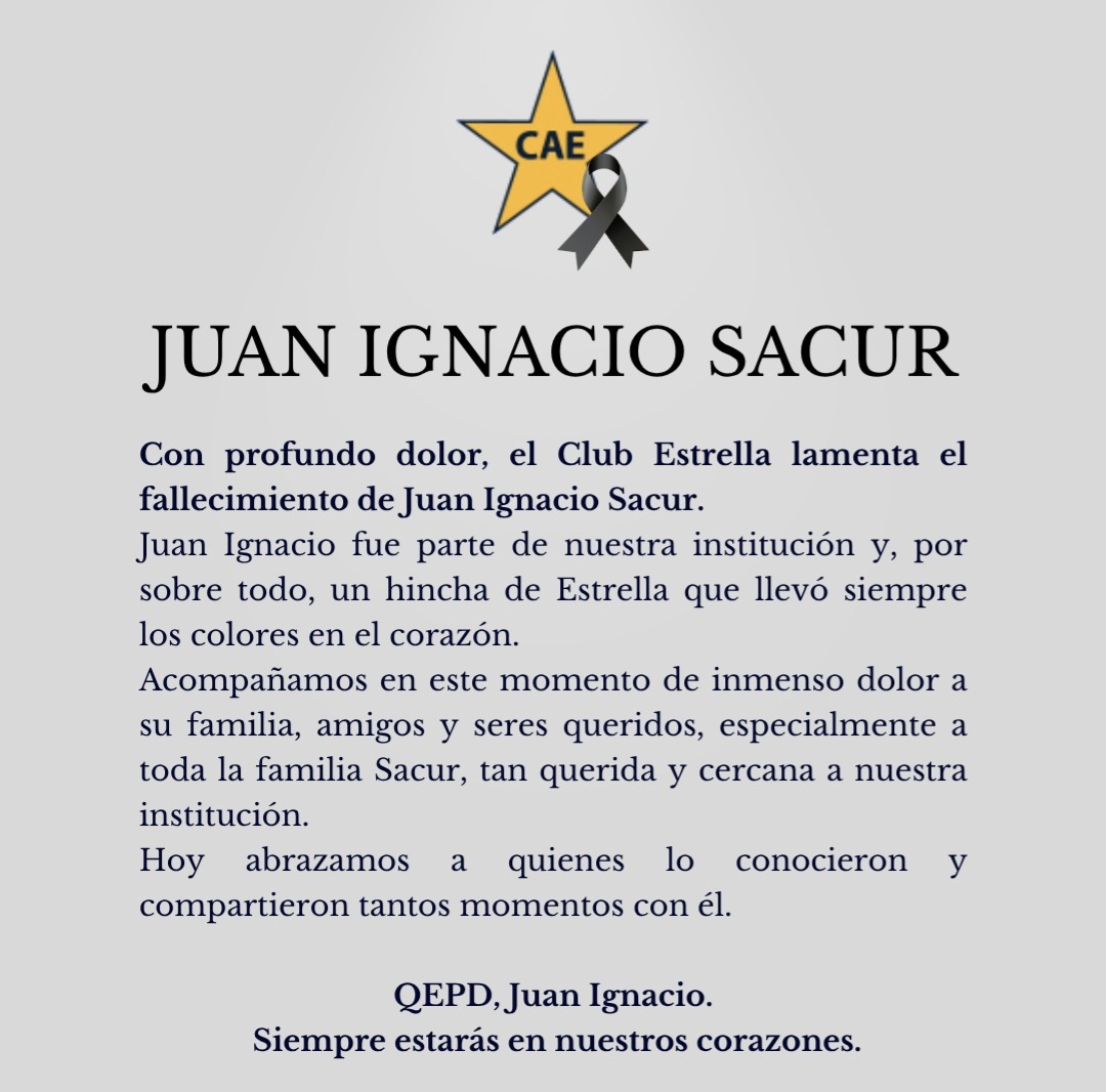 Dolor en el Club Estrella por la muerte de Juan Ignacio Sacur