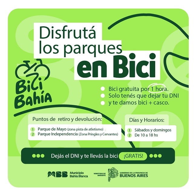 Sábado y domingo estarán disponibles las bicis gratuitas para recorrer los parques Independencia y de Mayo