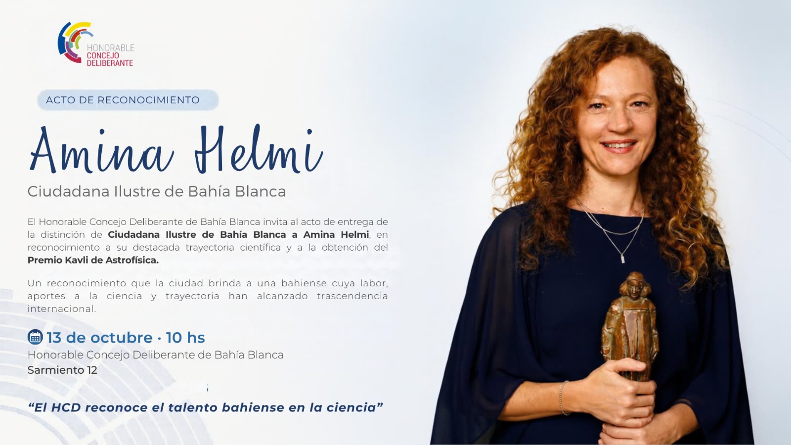 El HCD reconocerá a Amina Helmi como Ciudadana Ilustre de Bahía Blanca