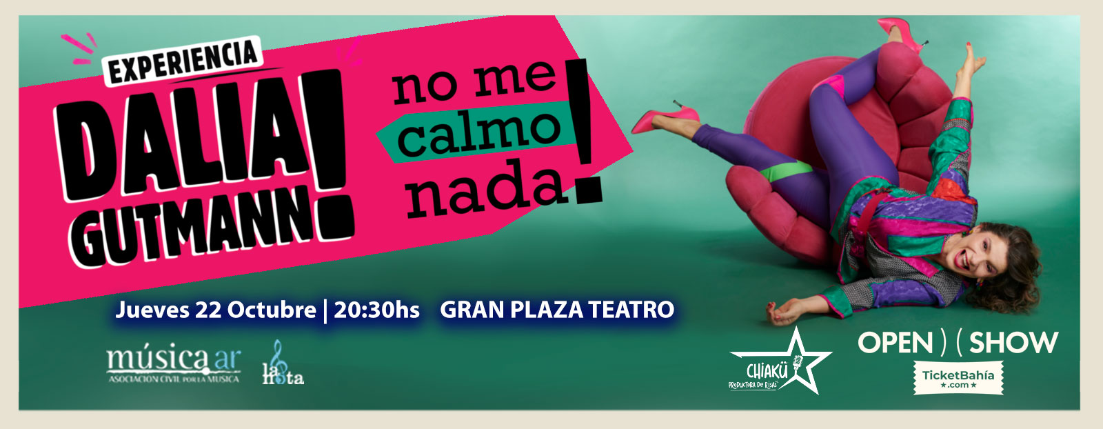 “No me calmo nada”: Dalia Gutmann promete una noche a pura risa en Bahía
